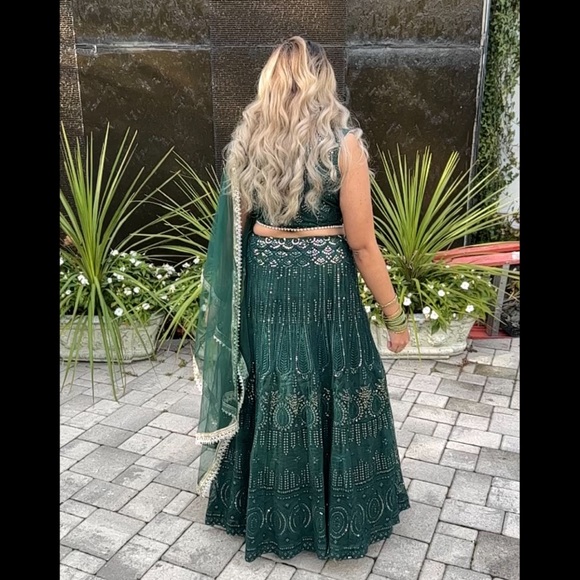 Beautiful Green, Gold Sequin Lehenga - Picture 3 of 5